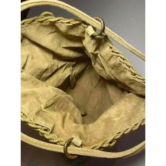 Oscar De La Renta Raffia Bucket Bag Wicker Suede Woven Purse Natural Beach Purse - Picture 13 of 16